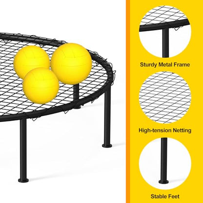 Roundnet Game Set Beach Ball Games with 3 Balls Carrying Bag PE Net Outdoor Indoor Playing Roundnet Game for Beach Lawn Backyard Park Outdoor Games for Adults and Family (Air Pump not Included)