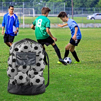 BROTOU Extra Large Sports Ball Bag Mesh, 5PCS Soccer Ball Bag Heavy Duty Drawstring Bags, Team Work for Holding Basketball, Volleyball, Baseball, Swimming Gear with Shoulder Strap