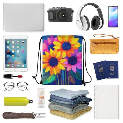 Waterproof Drawstring Bag Gym Sack Sports Backpack for Hiking Swimming Beach Yoga Gear Lightweight Unisex, Psychedelic Sunflower Bags - color: Picture (1006)