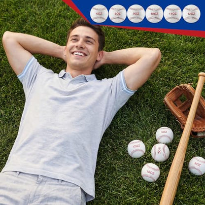 Jenaai 6 Pcs Weighted Training Baseballs Bulk 6oz to 12oz Weighted Softballs with Drawstring Bag for Hitting, Pitching Practice Strength Development - color: White, size: 9"