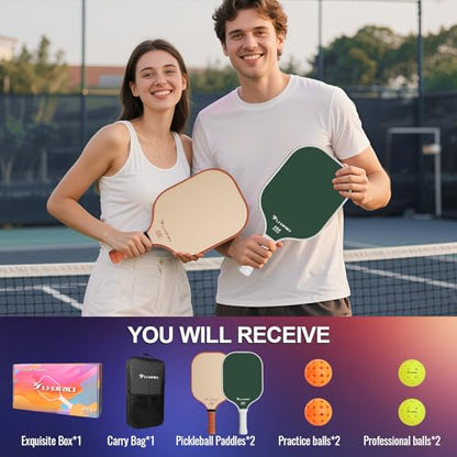 Pickleball Paddles Set of 2 Paddles 4 Balls and 1 Bag Pickleball Set 16MM Fiberglass Pickleball Paddle for Men Women, Pickleball Gifts for Women/Men Friends Family Lovers
