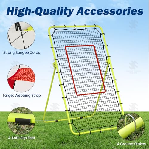 7x4 FT Volleyball Rebounder Net, Lacrosse Rebounder,5-Angle Adjustable Rebounder Net,for Setting, Spiking, Serving– Durable & Portable with Travel Bag(Green)