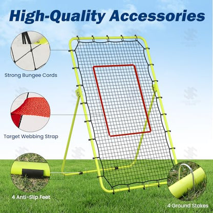 7x4 FT Volleyball Rebounder Net, Lacrosse Rebounder,5-Angle Adjustable Rebounder Net,for Setting, Spiking, Serving– Durable & Portable with Travel Bag(Green)