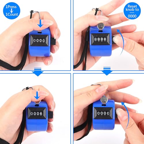 FEBSNOW Handheld Tally Counter Clicker 4 Digital Number Click Counter for School Event Golf Sports Office Stadium - color: Red Blue