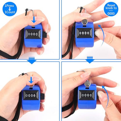 FEBSNOW Handheld Tally Counter Clicker 4 Digital Number Click Counter for School Event Golf Sports Office Stadium - color: Red Blue