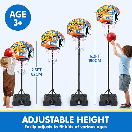 JOYIN Indoor Kids Basketball Hoop with Stand, Toddler Basketball Goal Adjustable Height 28ft-6.2ft, Portable Mini Outdoor Toys for Boys Girls Age 3 4 5 6 7 8, Inside Outside Sport Games for Fun