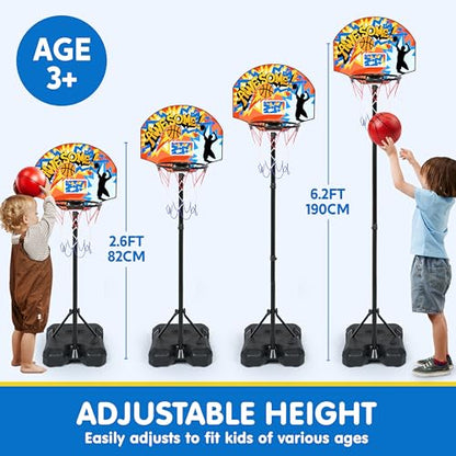JOYIN Indoor Kids Basketball Hoop with Stand, Toddler Basketball Goal Adjustable Height 28ft-6.2ft, Portable Mini Outdoor Toys for Boys Girls Age 3 4 5 6 7 8, Inside Outside Sport Games for Fun