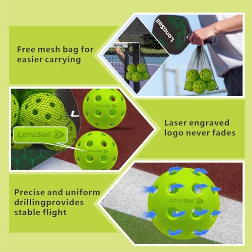 P40 Outdoor Pickleballs Non-Friable & Non-Deformable USAPA Durability Indoor Pickle Ball Leisure Sports Beginners Club Neon Green 3/12/36 Pack