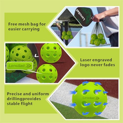 P40 Outdoor Pickleballs Non-Friable & Non-Deformable USAPA Durability Indoor Pickle Ball Leisure Sports Beginners Club Neon Green 3/12/36 Pack