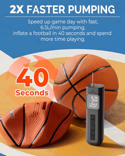 ETENWOLF P200 Electric Ball Pump 2000mAh Sports Air Pump with Digital Pressure Gauge, Fast Inflation & Deflation for Basketball Soccer Volleyball Football
