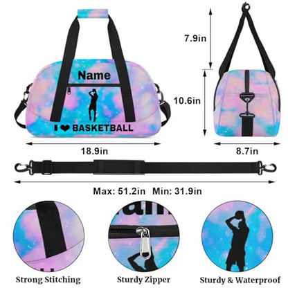 Custom Sport Duffel Bag Basketball Personalized Name Sports Bag Overnight Weekender Bag Waterproof Travel Sport Gym Bags, Blue Pink Glitter - color: Blue Pink, style: Basketball
