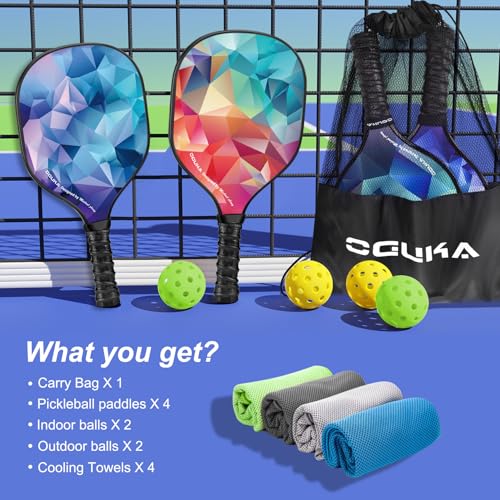 Pickleball Paddles, USAPA Approved Lightweight Pickleball Paddles Set of 4, 4 Pickleball Balls, 4 Cooling Towels& Bag, Premium Pickleball Rackets for Beginners & Pros