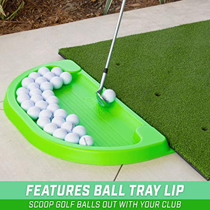 GoSports All-Weather Golf Ball Trays with 70 Ball Capacity - Black or Green - Compatible with All Hitting Mats - color: Green