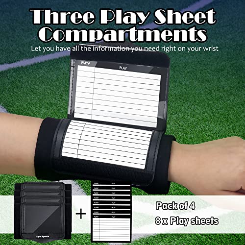 Youth Adult Football Wristbands, Quarterback Playbook Wristband with 3 Compartments, Wrist Coach for Football, Baseball, Softball, All Sports - style: Youth-4 PACK