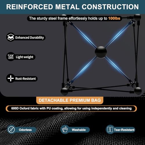 Extra Large Tennis Ball Hopper, Holds 200 Balls, Foldable Tennis Ball Basket with Wheels & Removable Bag, Lightweight Pickleball Caddy Cart for Baseball/Softball, for Training/Teaching, Black