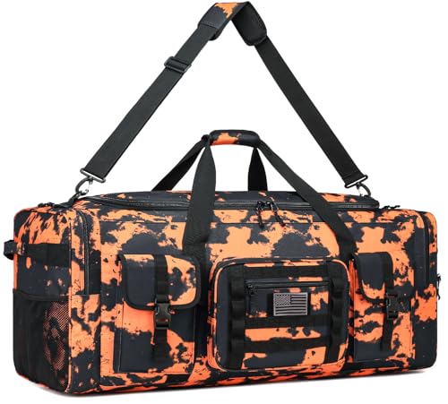 135L 37" Extra Large Duffle Bag for Men, Heavy Duty Duffle Bag for Travel with Adjustable Shoulder Strap, Sports Gym Equipment Bag for Soccer/Baseball/Basketball/Hockey - color: Black&Orange Graffiti