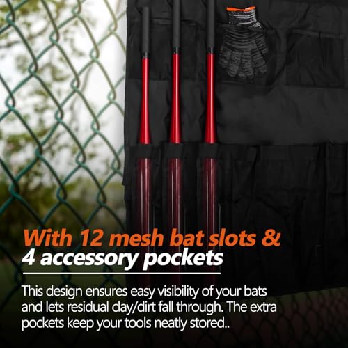 Hanging 12 Bats Baseball/Softball Dugout Organizer, Hanging Bat Bag, 600D Oxford Fabric with Reinforced Fence Hook, Baseball Coaching Accessorie