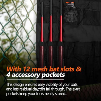 Hanging 12 Bats Baseball/Softball Dugout Organizer, Hanging Bat Bag, 600D Oxford Fabric with Reinforced Fence Hook, Baseball Coaching Accessorie