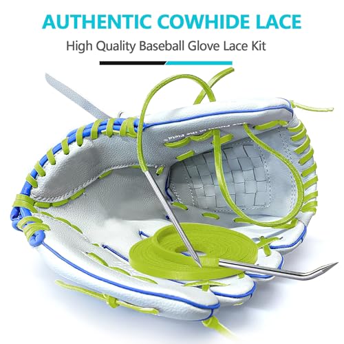 Baseball Glove Lace, Mitt Lace Repair Kit Softball 2 Leather Laces and 2 Lacing Needles for Catcher's Glove - color: Apple Green