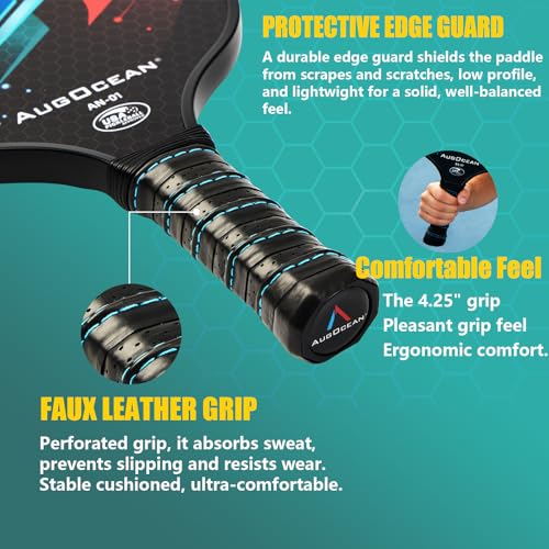 Pickleball Paddle,Pickleball Paddles-3K Raw Carbon Fiber Pickle Ball Paddle Surface with Great Grit & Spin,T700 Pickleball Racket with Excellent Power,Control and Balance,USAPA Approved - color: Yellow Blue