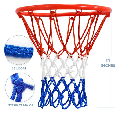 Basketball Net Outdoor, 2025 Upgrade All Weather Anti Whip Basketball Net Replacement -12 Loops - style: Red White Blue