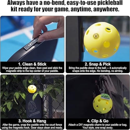 Magnetic Pickleball Conversion Kit 4-in-1｜No-Bend Pickup · Swing Weight Tuning · Fence Storage ·Backpack Charms｜Lazy Tool, Court Prank, Viral Video, Birthday Gift
