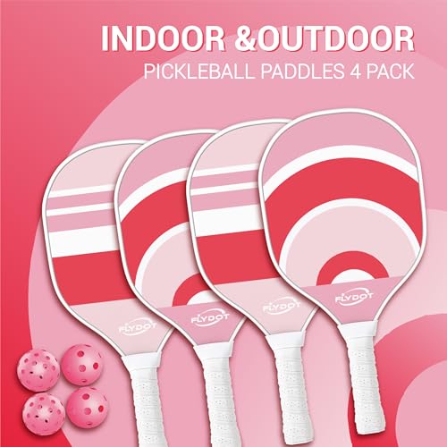 Pickleball Paddles Set of 4,USAPA Approved,4 Indoor&Outdoor Pickleball Balls, Carrying Bag, 4 Cooling Towels,4 Pack Paddles,Pickleball Paddles Pack Gifts for Beginner&Pro - color: Pink White Cute
