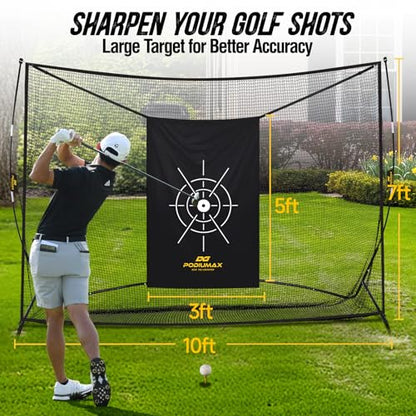 Golf Net, 10x7ft Golf Practice Net with Noise Reduce Silk Target Driving Real Balls, Hitting Nets for Backyard Garage, Improve Chipping Putting Pitching,Gift for Men & Golfers - color: Blcak