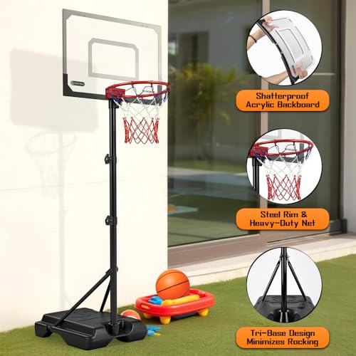 Kids Portable Basketball Hoop, Adjustable Height 38-75in/3.2-6.2FT Tall Toddler Basketball Toy, Fillable Base, Indoor Outdoor Backyard Pool Sport Game Gift for Boy Girl Ages 3 4 5 6 7 8 Years Old - style: SET1