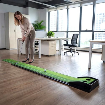 Tangkula Putting Green Indoor Golf Putting Mat with Auto Ball Return, 3 Putting Practice Balls, Alignment Markings, Non-Slip Base, Golf Training Aid for Home, Office & Outdoors