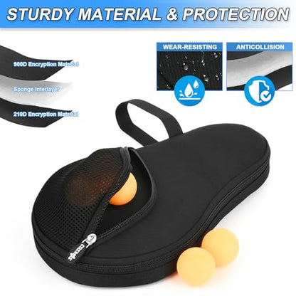 Cosmos Table Tennis Paddle Bag Paddles Case Cover Waterproof Ping Pong Racket Bat Storage Case Holder with Ping Pong Ball Mesh Storage Pocket Organizer, Fits 2 Paddles - color: Black