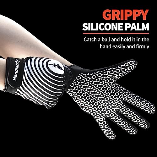 HANDLANDY Youth Football Gloves, Kids Sticky Receiver Gloves,Super Grip Football Glove Best Gift for Boys,Girls - color: Black and White, size: X-Small-Youth