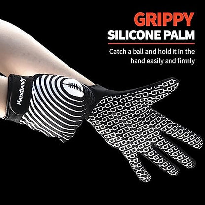 HANDLANDY Youth Football Gloves, Kids Sticky Receiver Gloves,Super Grip Football Glove Best Gift for Boys,Girls - color: Black and White, size: X-Small-Youth