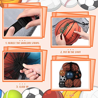 Woanger 3 Pcs Thickened Extra Large Sports Ball Bag Mesh Soccer Net Ball Bag Drawstring Bags Team Work for Holding Basketball, Volleyball, Baseball with Shoulder Strap, 35.4 x 27.5 Inch - color: Black