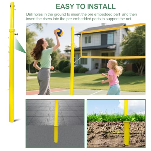 Volleyball Net System Indoor&Outdoor Use,Professional Volleyball Nets Pole,Heavy Duty Volleyball/Badminton Net and Poles Heights Adjustable,for Adults Kids Use School Backyard Stadium