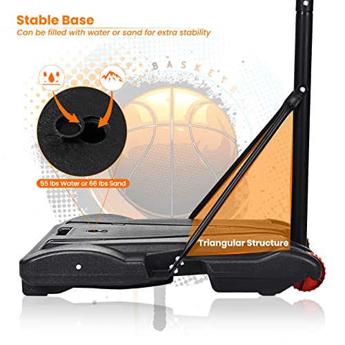Giantex Portable Basketball Hoop with Wheels, 5.8-6.8 Ft Adjustable 28 Inch Backboard Basketball Goal, Height Adjustable Youth Junior Kids Basketball Hoop for Outdoor Indoor Driveway Garage