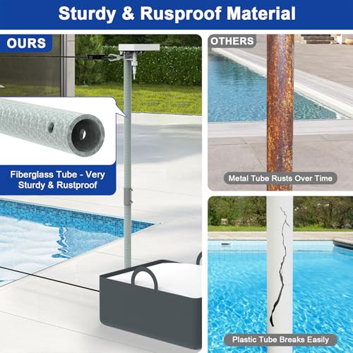 Pool Volleyball Net Set with Bright LED Lights, Solar Volleyball Net with 15-32FT Adjustable Length for Inground Pools, Water Volleyball Net with 2 Balls & Pump for Swimming Pool Party & Games