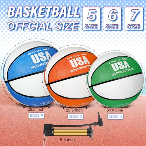 Libima 6 Pcs Official Basketball Indoor Outdoor 2 Color Printed Rubber Basketball with Pump for Game Practice Training Back to School
