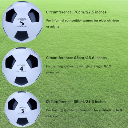 Classic Black & White Soccer Ball with Pump – Machine Stitched PU Leather Training Ball for Indoor & Outdoor Practice – Durable Recreational Football – Sizes3/4/5