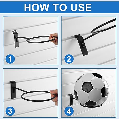 Gisafai 6 Pcs Basketball Holder Wall Mmount Slatwall Metal Ball Storage Multi Function Ball Holder Universal Basketball Display Rack for Sport Football Volleyball Soccer Display - color: Black