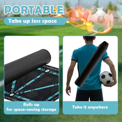 Soccer Training Mat with Video Guide & Grip Socks - 47"x32" Non-Slip Agility Footwork Mat for Home/Gym, Improve Ball Control/Speed (All Ages 5-65+)