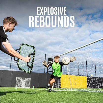 QUICKPLAY Handheld Soccer Rebounder | Elastic Connected Net for Fast, Unpredictable Rebounds | Ideal for Goalkeeper, Volley & Passing Drills and Heading Practise