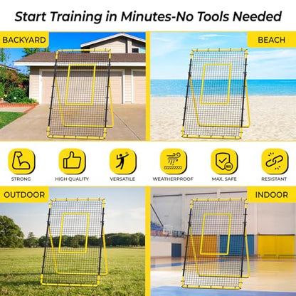 Happy Jump 7x4 FT Portable Volleyball Rebounder Net, 5 Adjustable Angles Bounce Back Trainer, Heavy-Duty Steel Frame & 45-Ply Net, Target Practice Training Equipment, Includes Volleyball