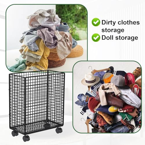 Home Gym Storage Organizer Rack with Lockable Wheels,Tall Dirty Clothes Hamper for Bedroom Bathroom, Garage Organizer, Mat Storage Rack Basket, Rolling Ball Cart for Foam Roller