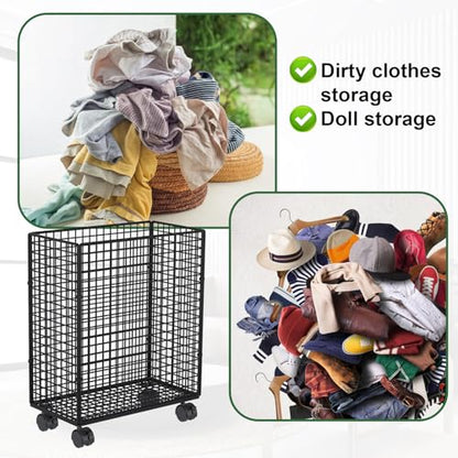Home Gym Storage Organizer Rack with Lockable Wheels,Tall Dirty Clothes Hamper for Bedroom Bathroom, Garage Organizer, Mat Storage Rack Basket, Rolling Ball Cart for Foam Roller