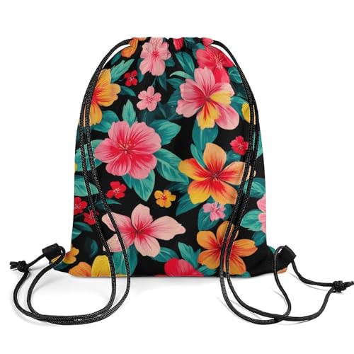 Sports Drawstring Sackpack Lightweight Backpack Waterproof for Training Gym Yoga Beach Men Women String Bag, Hawaiian Colorful Flower Bags - color: Picture (1004)