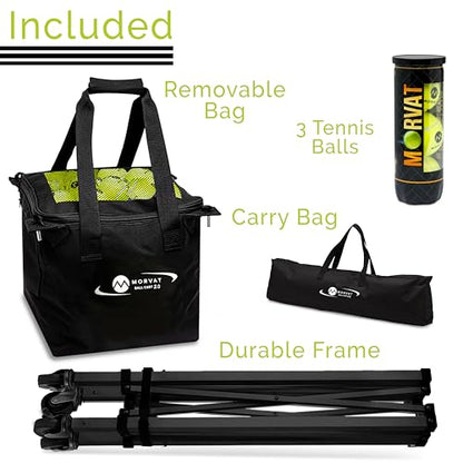 Morvat Tennis Ball Cart 2.0 with Replacement Bag, Portable & Lightweight, Foldable Frame, 1 Year Warranty