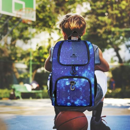 MATEIN Basketball Bag, Sturdy Soccer Bag with Ball Holder & Shoe Compartment, Large Basketball Backpack for Training Equipment, Water Resistant Sports Ball Backpack Fits Volleyball Football, Colorful - color: Galaxy Blue