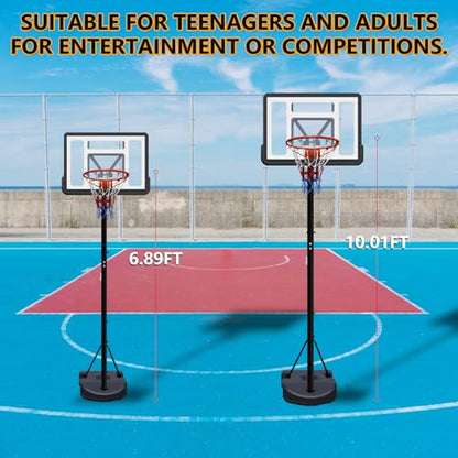 Portable Basketball Hoop, 7-10ft Height Adjustable Basketball Goal System for Youth Adults, Shatterproof Backboard & Crank Handle, Outdoor Basketball Hoop for Driveway