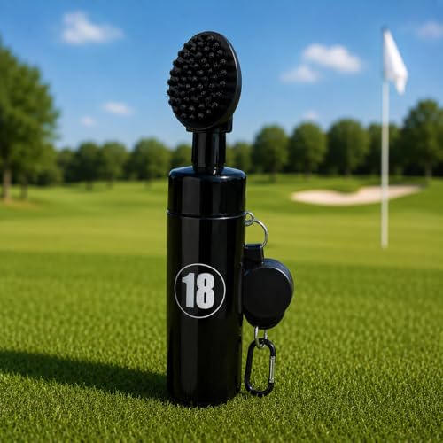 East/18 Aquabrush18 Golf Club Cleaner 4oz Pump Water Bottle Brush with Nylon Bristles, Retractor & Carabiner Clip | Lightweight, Durable & Leak-Resistant Cleaning